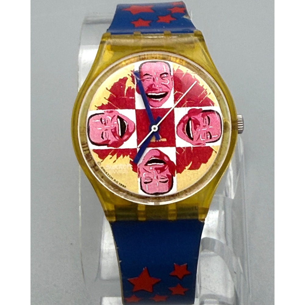 Vintage 1996 Swatch GJ117 Wild Laugh Yue Min Jun Artist Limited Edition Watch